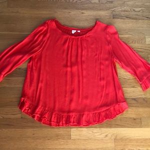 Tomato red, 3/4 sleeve blouse.